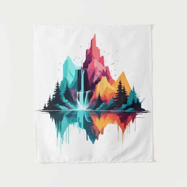 Serene Landscape Calm Tranquil Nature Mountains Tapestry (Front)