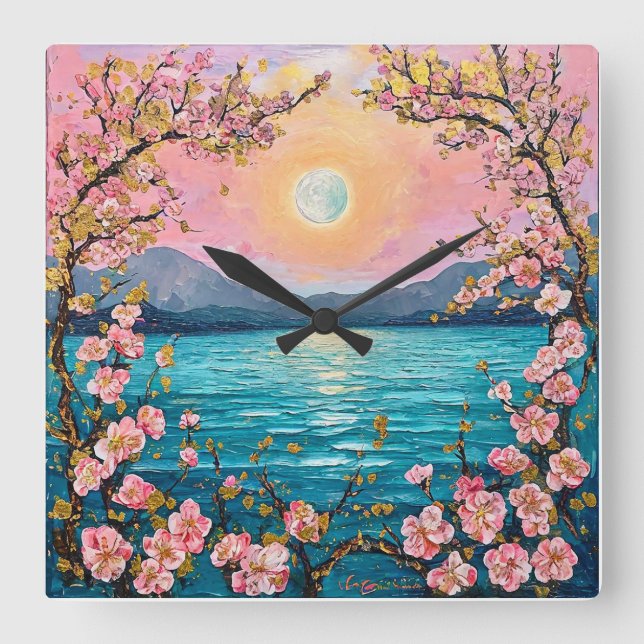 Serene landscape square wall clock (Front)