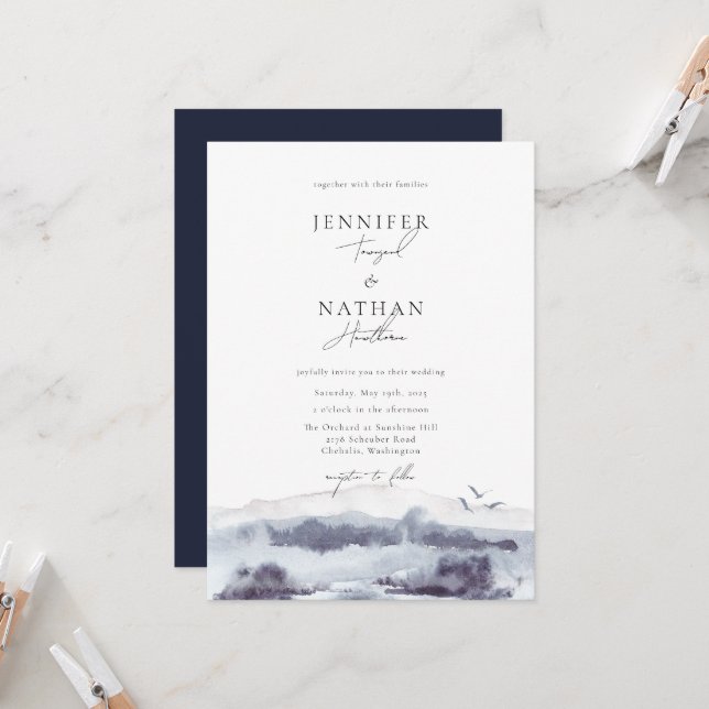 Serene Landscape Watercolor Wedding Invitation (Front/Back In Situ)