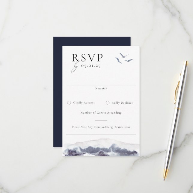 Serene Landscape Watercolor Wedding RSVP Card (Front/Back In Situ)