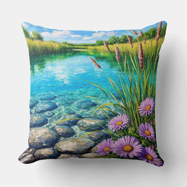 Serene Landscape with Clear Lake Cushion (Front)