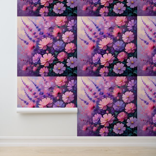 Serene Lavender and Pink Peel and Stick  Wallpaper (Application)