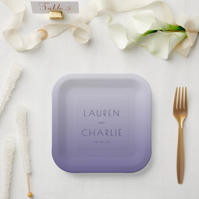 Serene Lavender Gradient Minimalist Paper Plate (Wedding)