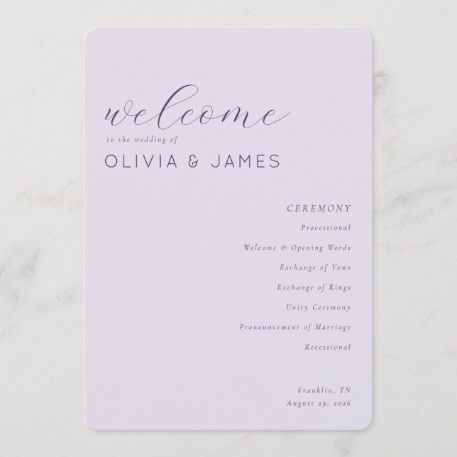 Serene Lavender Wedding Schedule Program (Front)