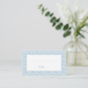 Serene Light Blue Damask Place Card