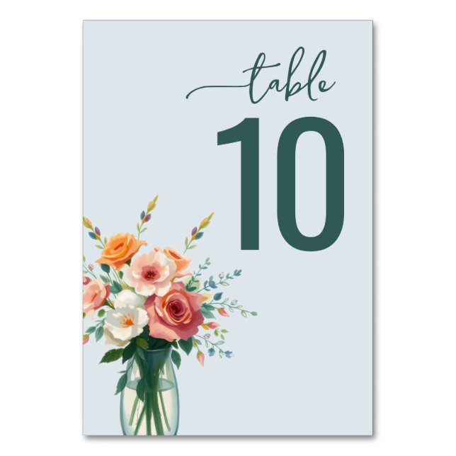 Serene Light Blue Floral Watercolor Table Number (Front)