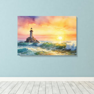 Serene Lighthouse at Sunset - Ocean Wall Art