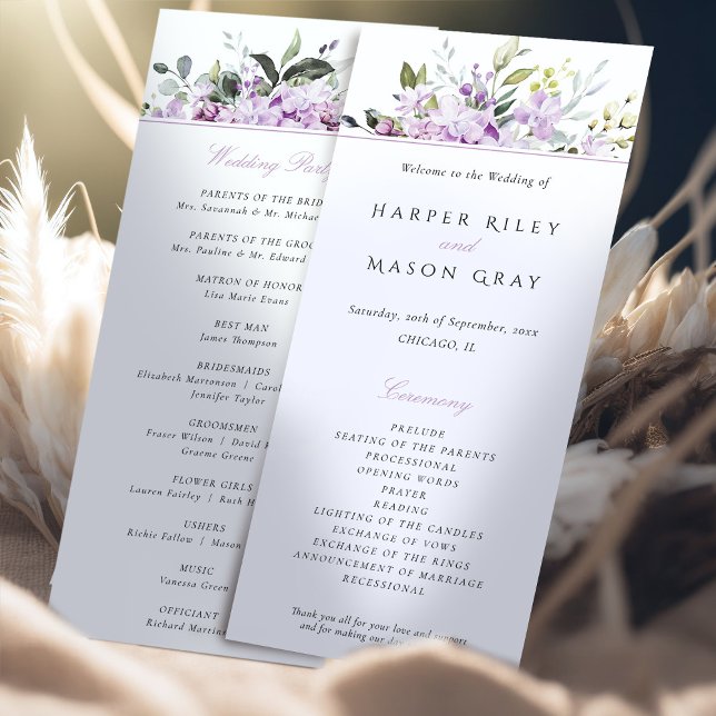 Serene Lilac Wedding Program Card (Creator Uploaded)