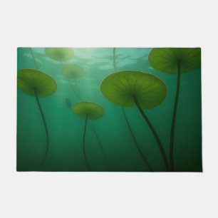 Serene Lotus Leaves Underwater Sunlight Glow Doormat