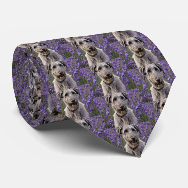 Serene Majesty: Wolfhound Sitting in a Purple Iris Tie (Rolled)