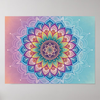 Serene Mandala: A Pastel Kaleidoscope Poster