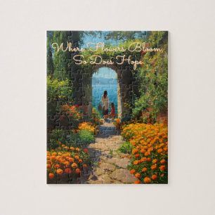 Serene Marigolds Path to the Sea Art Jigsaw Puzzle