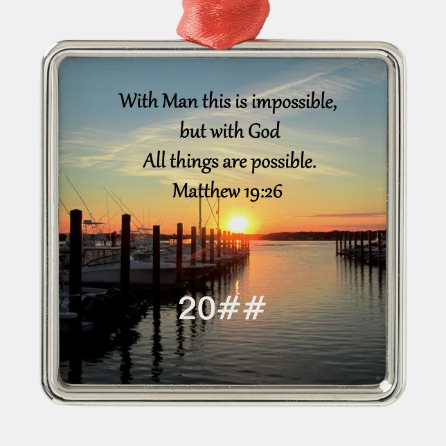 SERENE MATTHEW 19:26 SUNSET PHOTO DESIGN METAL ORNAMENT (Front)