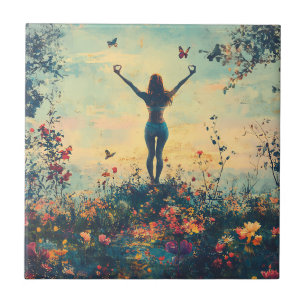 Serene Meditation at Sunrise (1) Ceramic Tile