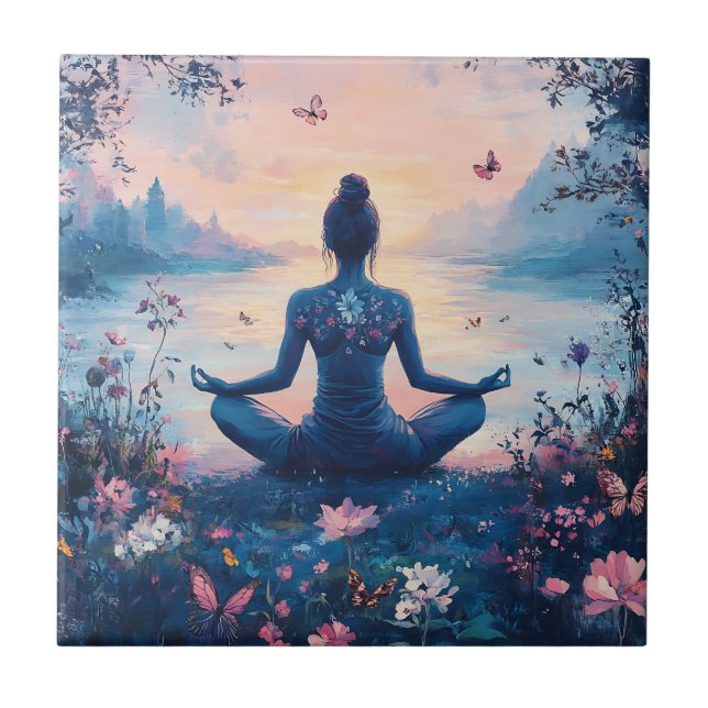 Serene Meditation at Sunrise (2) Ceramic Tile (Front)