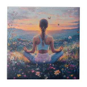 Serene Meditation at Sunrise (4) Ceramic Tile
