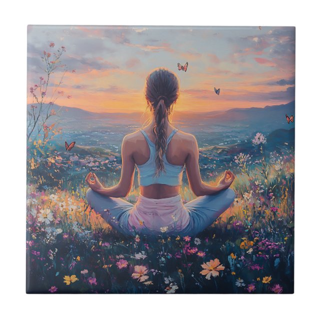 Serene Meditation at Sunrise (4) Ceramic Tile (Front)