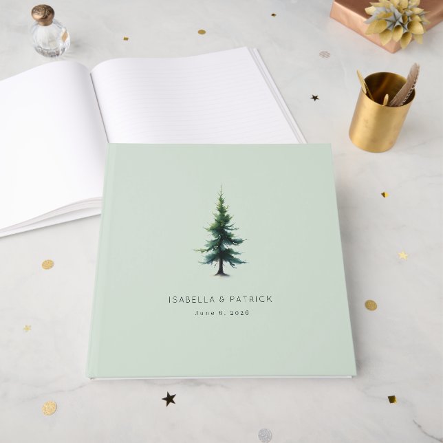 Serene Mint Evergreen Tree Guest Book (Front Open)