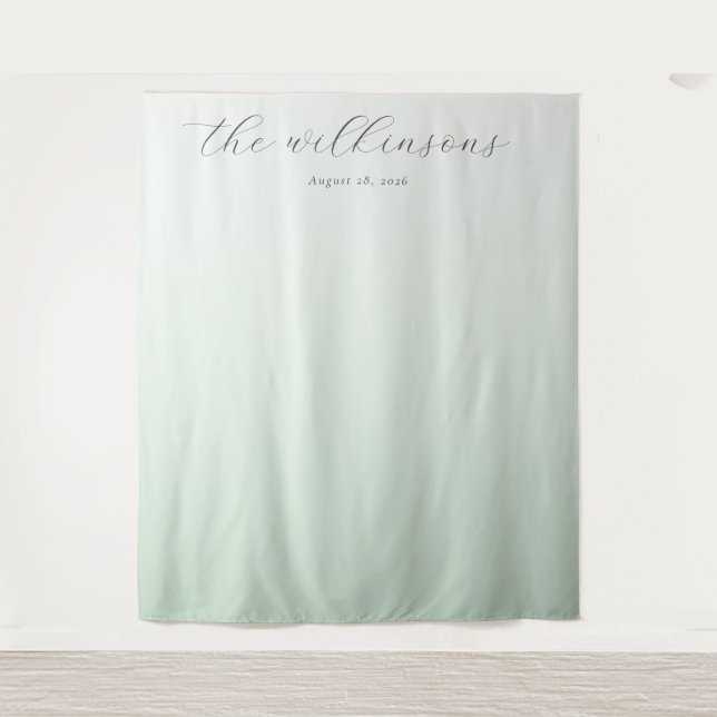 Serene Mint Gradient Calligraphy Tapestry (Front)
