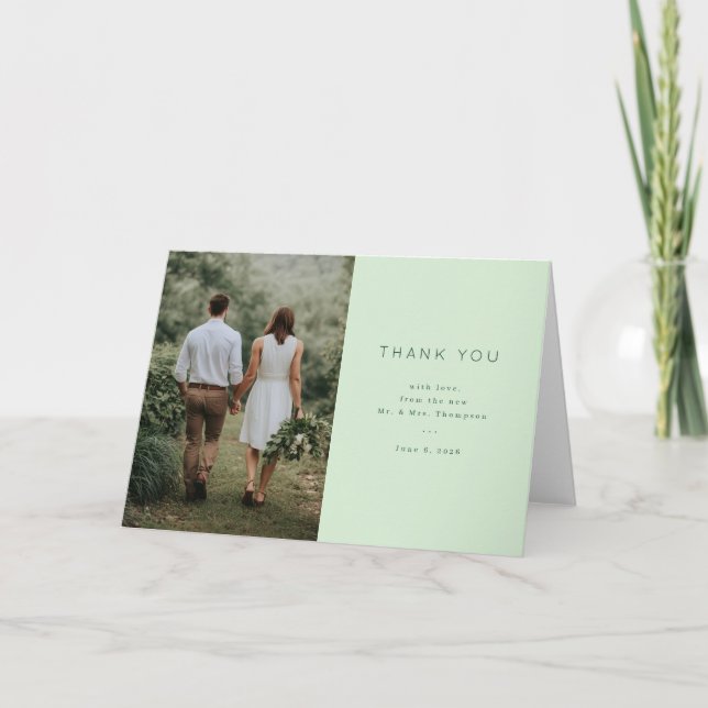 Serene Mint Green Minimalist Photo Thank You Card (Front)