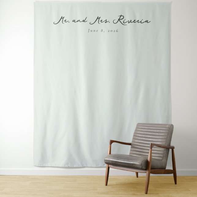 Serene Mint Minimalist Calligraphy Tapestry (In Situ)