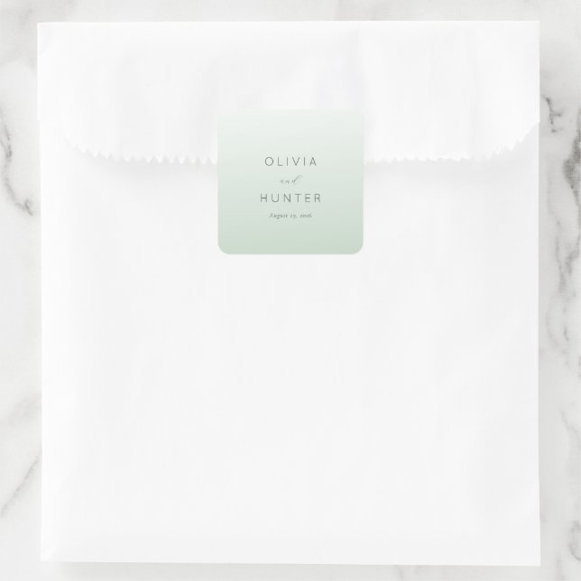 Serene Mint Minimalist Wedding Invitation Square Sticker (Bag)