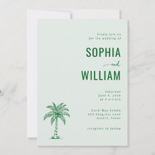 Serene Mint Palm Tree Wedding Invitation