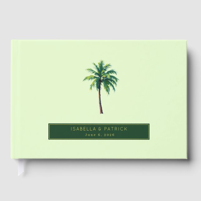 Serene Mint Tropical Palm Tree Guest Book (Front)