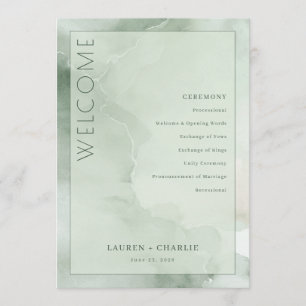 Serene Mint Watercolor Ceremony Schedule Program