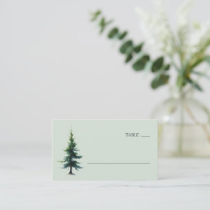 Serene Mint Watercolor Evergreen Tree Place Card