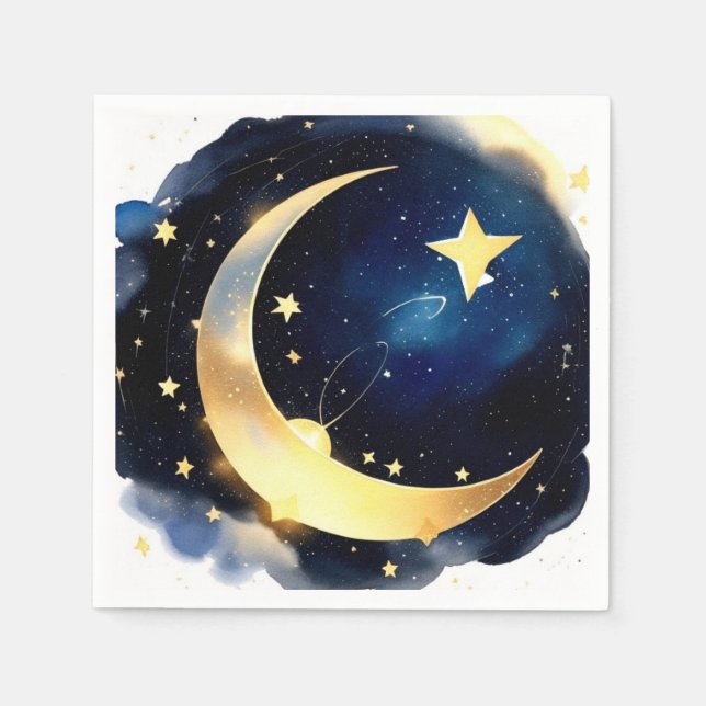 Serene Moon and Stars Delight Boy Baby Shower Napkin (Front)