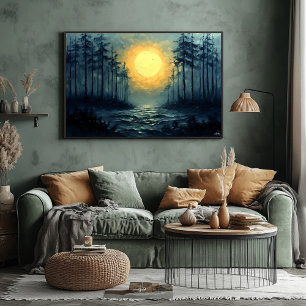 Serene Moonlit Forest Pathway with Full Moon Poster