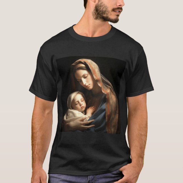 Serene Mother Holding Child in Warm Gentle Glow gi T-Shirt (Front)