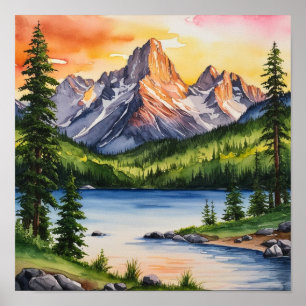 Serene Mountain and  Trees poster