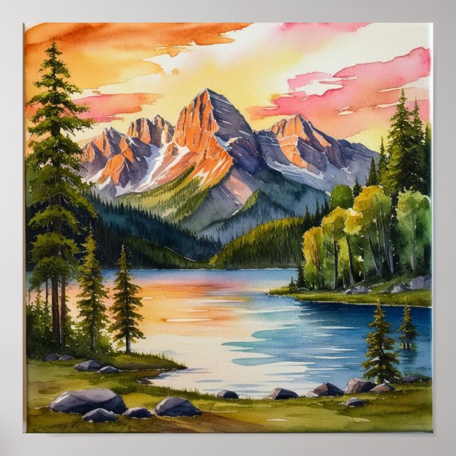 Serene Mountain and Trees poster (Front)