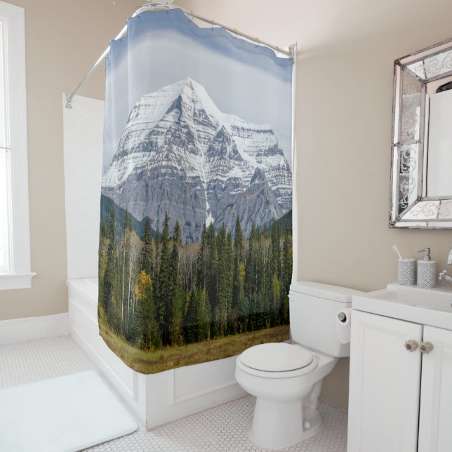 Serene Mountain, Canadian Mount Robson Shower Curtain (In Situ)