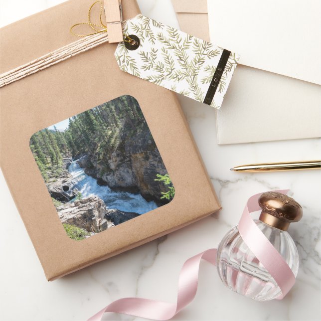 Serene Mountain Cascade – Stanley Falls Portrait Square Sticker (Gifting)