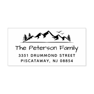 Serene Mountain Elegant Family Name Return Address Rubber Stamp