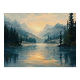 Serene Mountain Lake at Sunrise Poster