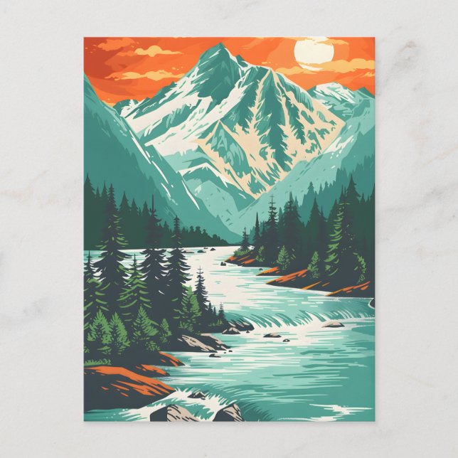 Serene Mountain Stream Art Postcard (Front)