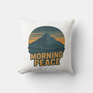 Serene Mountain Sunrise Retro Emblem Cushion