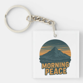 Serene Mountain Sunrise Retro Emblem Key Ring