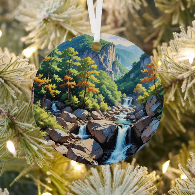 Serene Mountain Waterfall Landscape Metal Tree Decoration (Insitu)