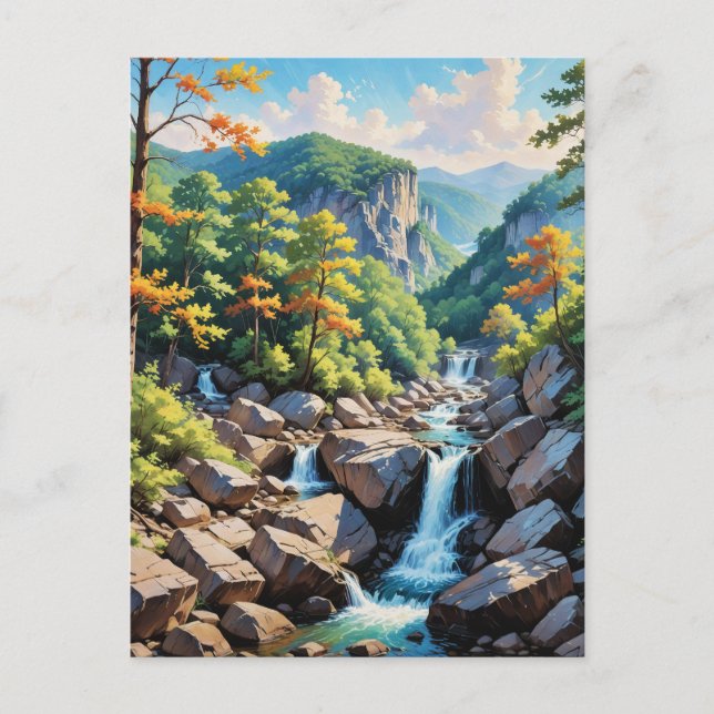 Serene Mountain Waterfall Landscape Postcard (Front)