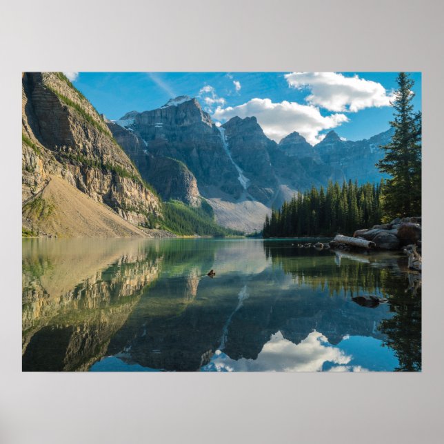 Serene Mountains Behind River Nature Scene Poster (Front)