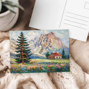 Serene Mountains Landscape Colourful Art Painting  Postcard