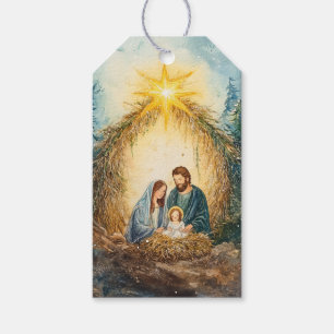 Serene Nativity Scene, Warm Star Light Gift Tags