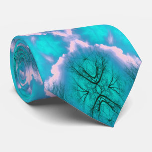 Serene Nature Blue and Pink Clouds Mandala Tie