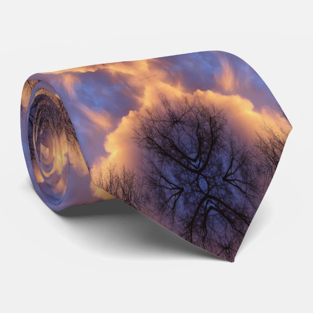 Serene Nature Tree Branches and Clouds Mandala Tie (Rolled)