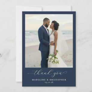 Serene Navy Beach Photo Thank You Card